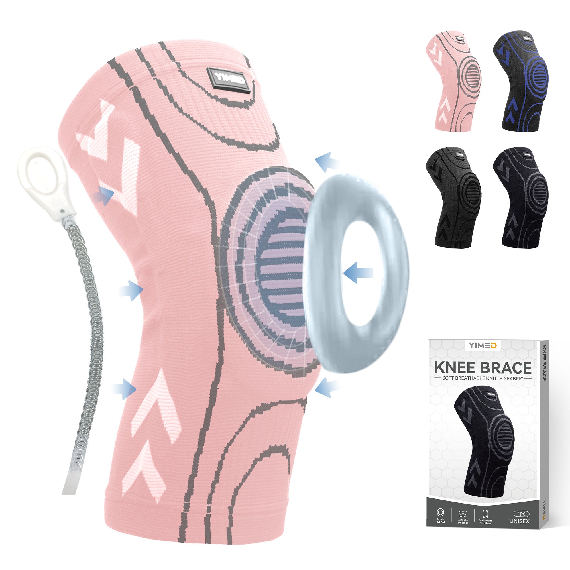 YIMED Pink Knee Brace for Knee Pain, Adjustable Knee Sleeve with Side ...