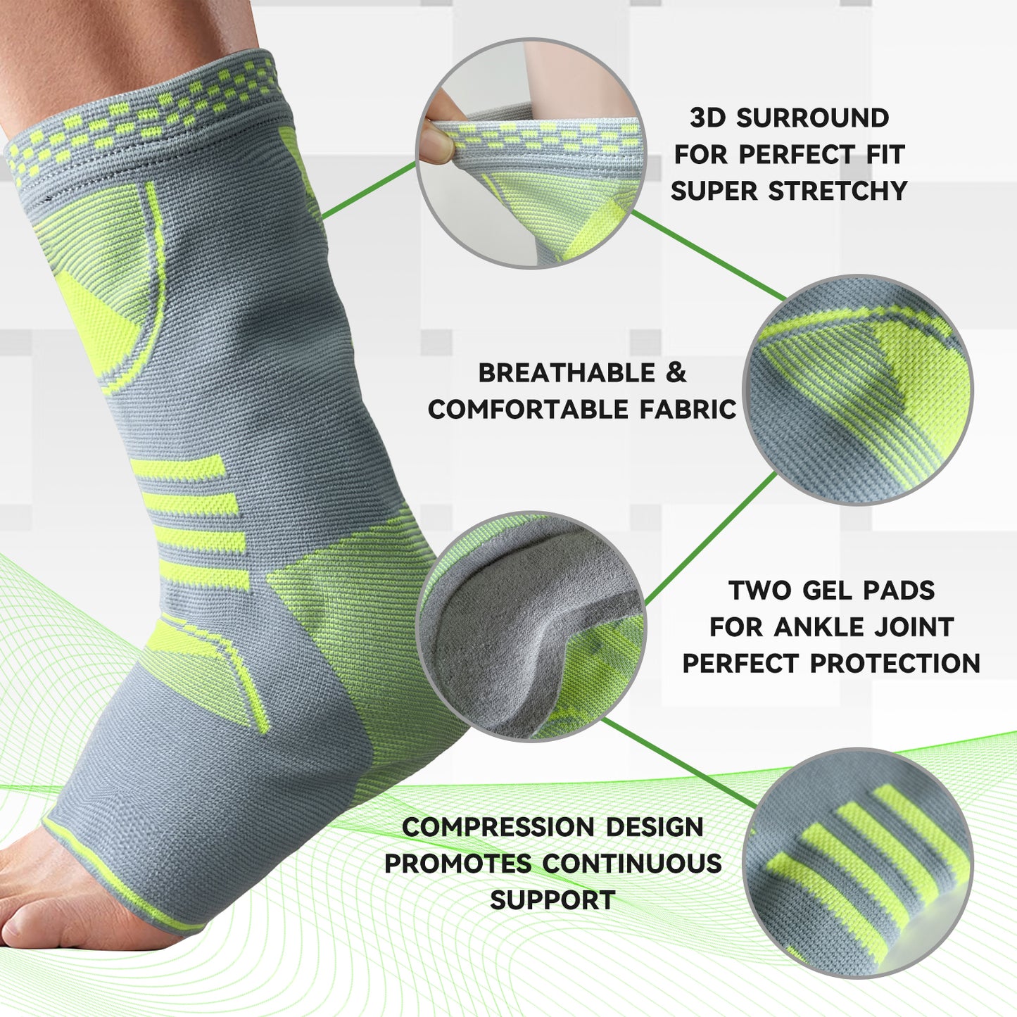 YIMED Ankle Brace Compression Sport Support Sleeve for Foot Pain Relief, Plantar Fasciitis, Sprained Ankle, Achilles Tendonitis with Arch Support, Eases Swelling